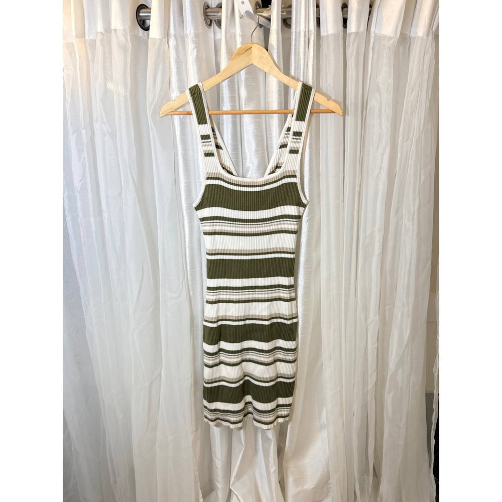 Abercrombie & Fitch Knit Mini Dress Womens L Green Striped Ribbed Twist Back